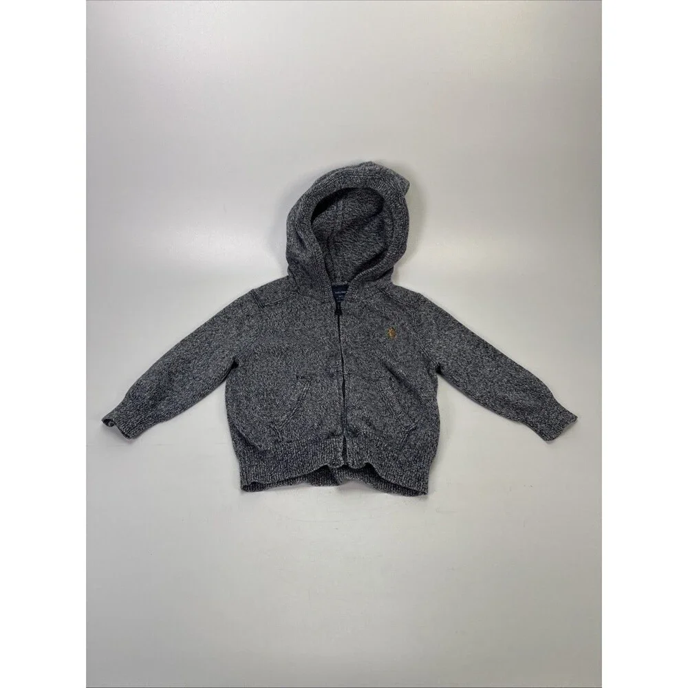 Baby Gap 6-12 Month Zip Blue Hoodie Sweatshirt Bear Logo Pockets 100% Cotton
